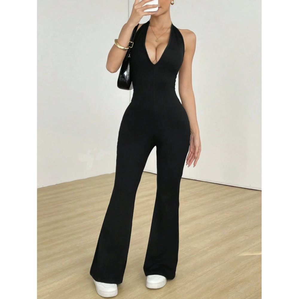 ZARA Womens Elegant Solid Sleeveless Sexy Neckline Waist Jumpsuit Spring Summer